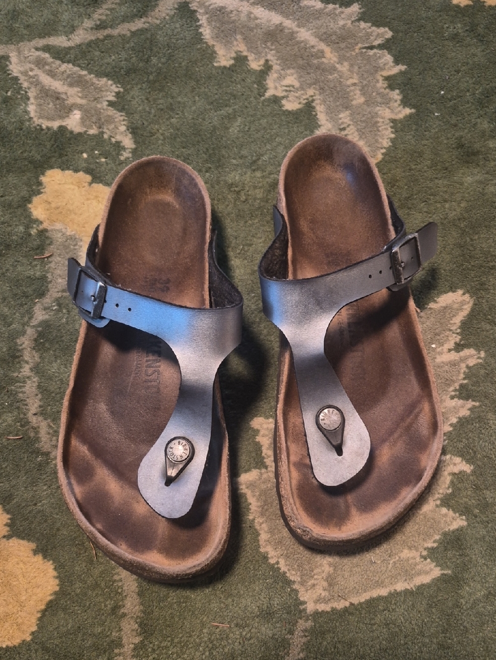 Birkenstock silver metallic Leather Thong Sandals